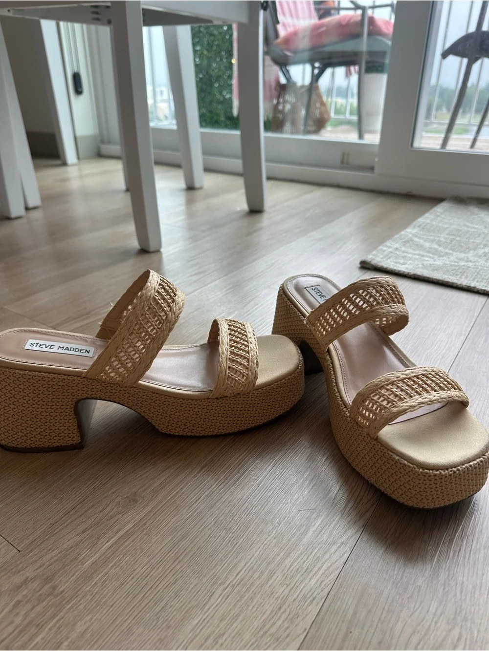 Steve Madden Neutral Woven Platform Sandals